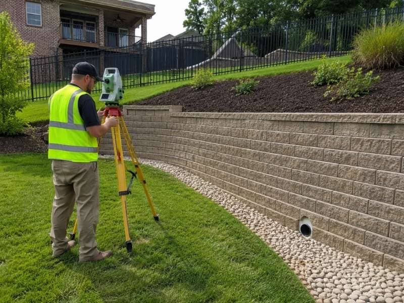 As-Built Survey of a completed residential retaining wall and finished grades in Nashville Tennessee